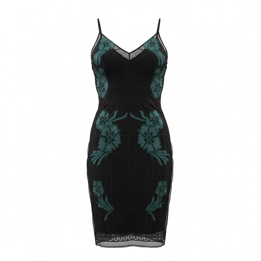 Guess Black and Green Floral Midi Dress